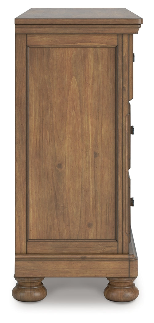 Feddinger King Storage Sleigh Bed with Dresser and Nightstand in Medium Brown from Ashley Furniture - Luna Furniture