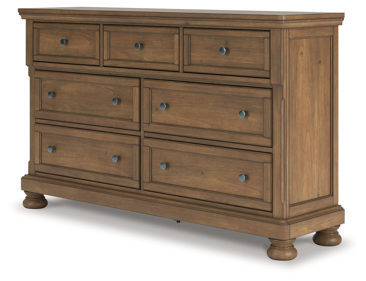 Feddinger King Storage Sleigh Bed with Dresser and Nightstand in Medium Brown from Ashley Furniture - Luna Furniture