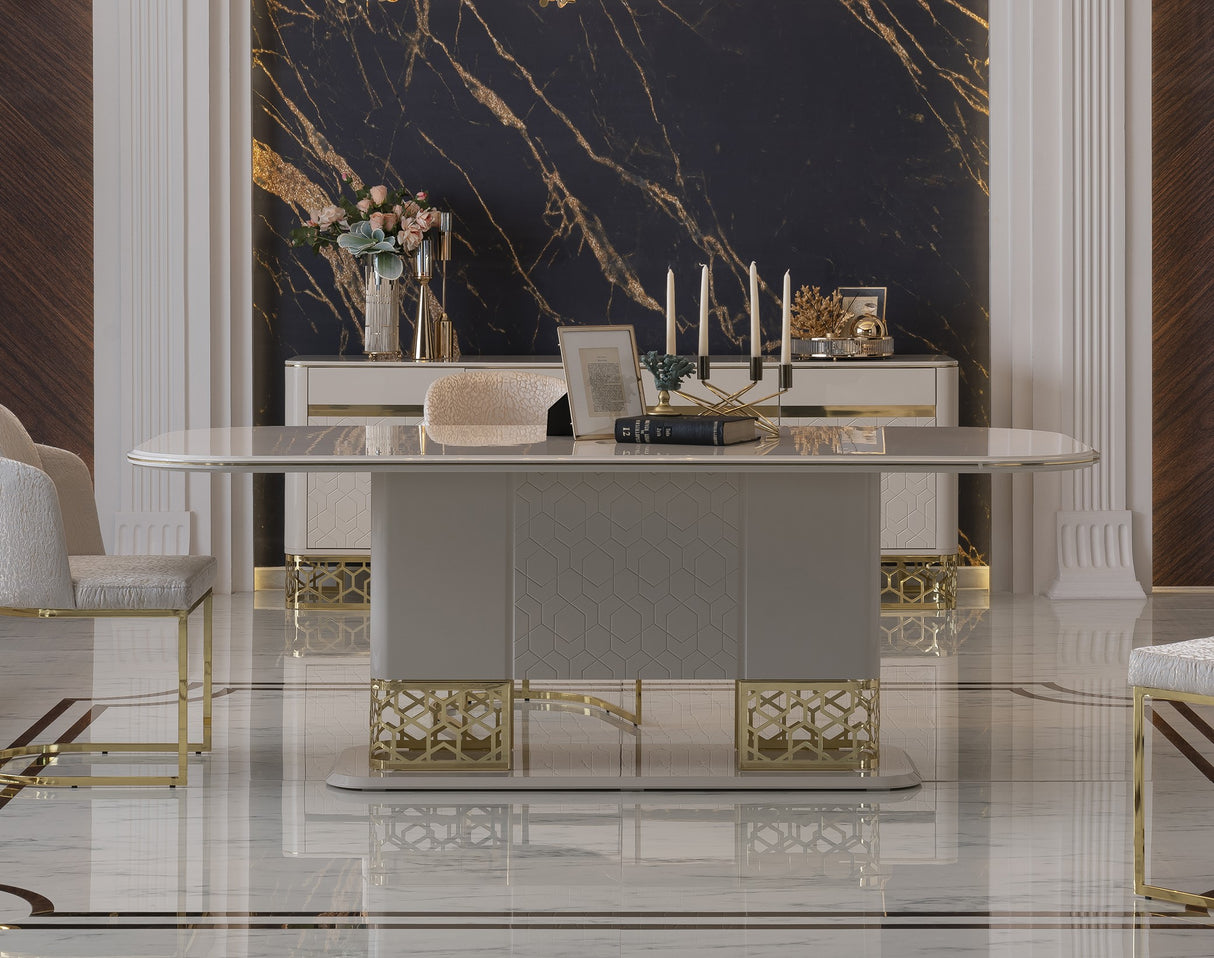 Ferani Ivory and Gold Dining Set from Luna Luxury - Luna Furniture