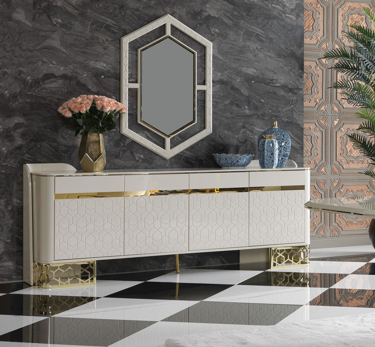 Ferani Ivory and Gold Dining Set from Luna Luxury - Luna Furniture