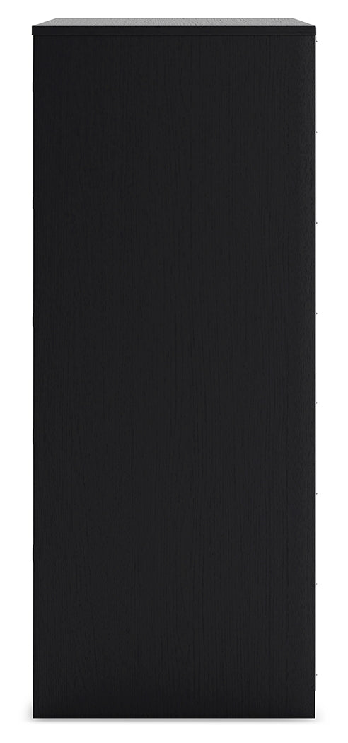 Finch Queen Panel Headboard with Dresser, Chest and 2 Nightstands in Black from Ashley - Luna Furniture