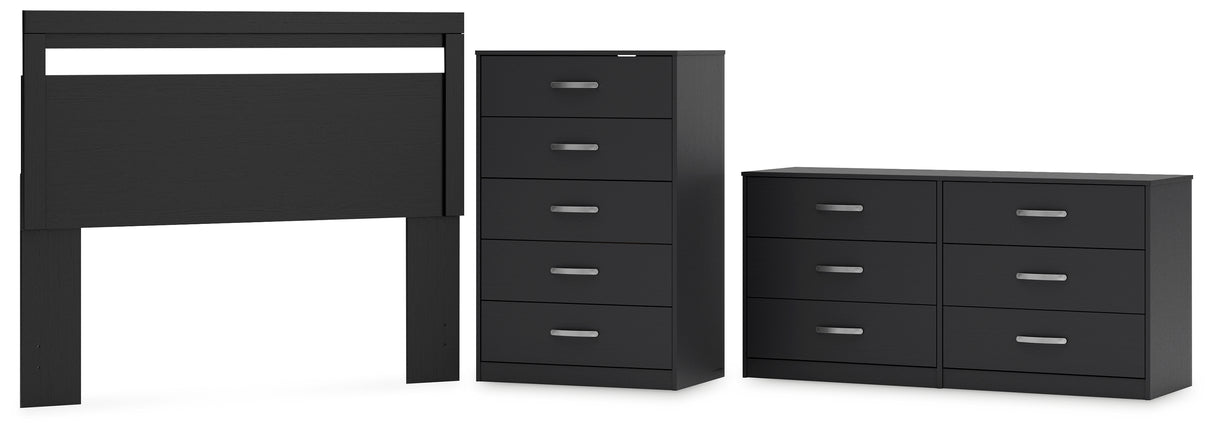 Finch Queen Panel Headboard with Dresser and Chest in Black from Ashley - Luna Furniture