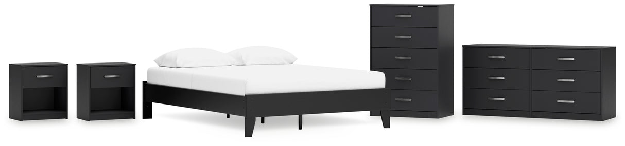 Finch Queen Platform Bed with Dresser, Chest and 2 Nightstands in Black from Ashley - Luna Furniture
