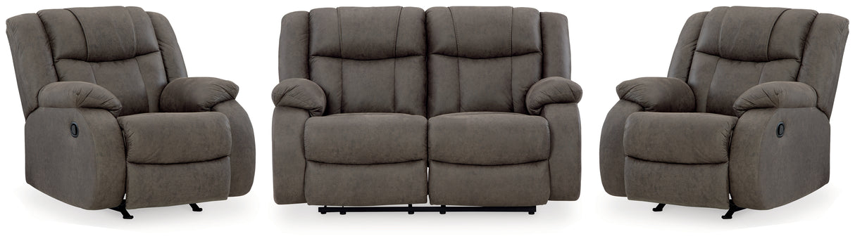 First Base Gunmetal Reclining Loveseat and 2 Recliners from Ashley - Luna Furniture