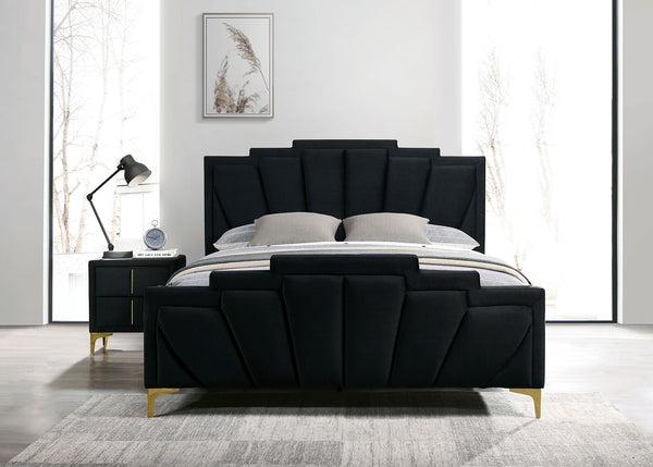 Florizel Black/Gold Upholstered Queen Bed