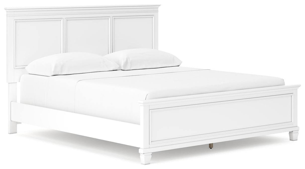 Fortman California King Panel Bed with Mirrored Dresser, Chest and 2 Nightstands in White from Ashley - Luna Furniture