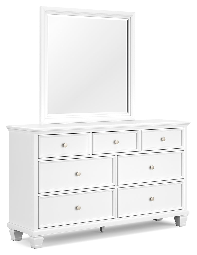 Fortman King Panel Bed with Mirrored Dresser and Chest in White from Ashley - Luna Furniture