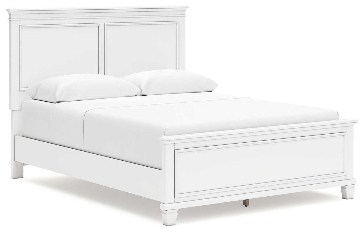 Fortman Queen Panel Bed with Mirrored Dresser, Chest and 2 Nightstands in White from Ashley - Luna Furniture