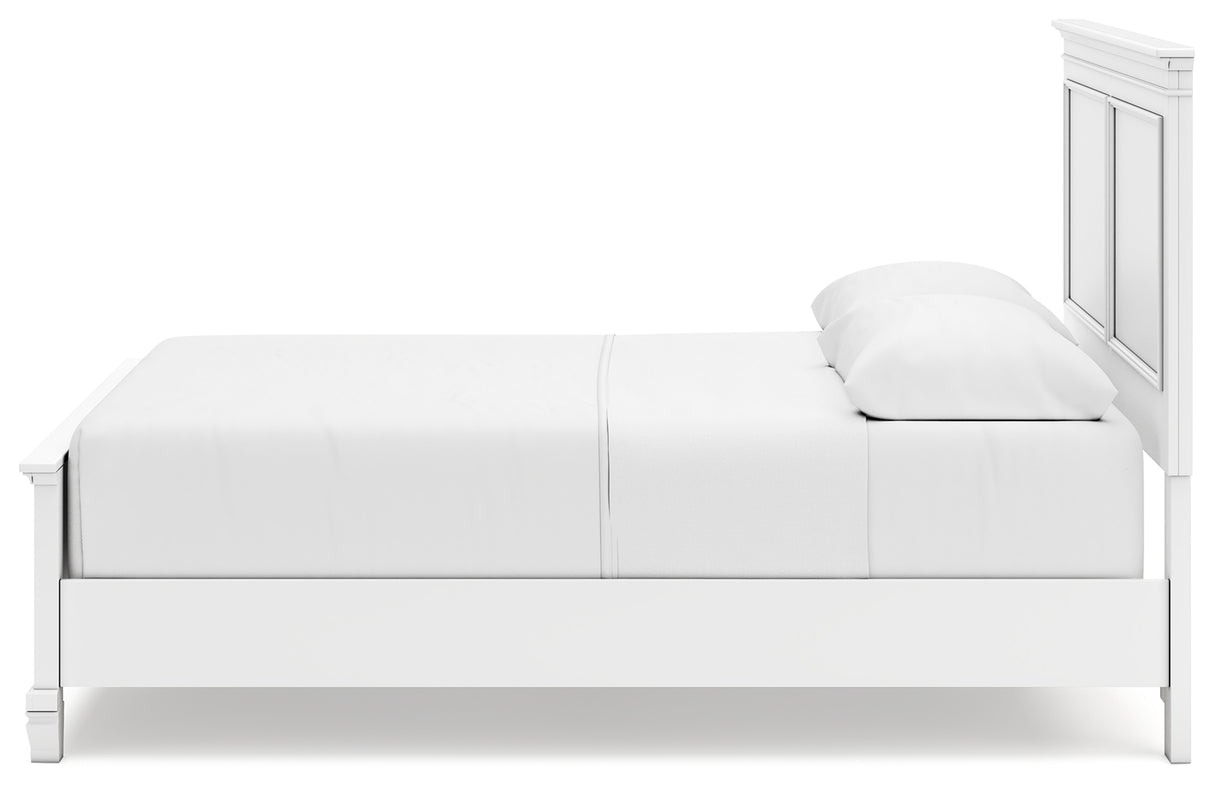 Fortman Queen Panel Bed with Mirrored Dresser and 2 Nightstands in White from Ashley - Luna Furniture