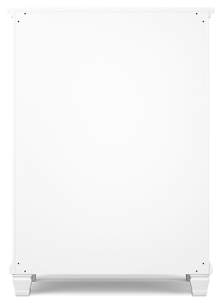 Fortman Queen Panel Bed with Mirrored Dresser and Chest in White from Ashley - Luna Furniture