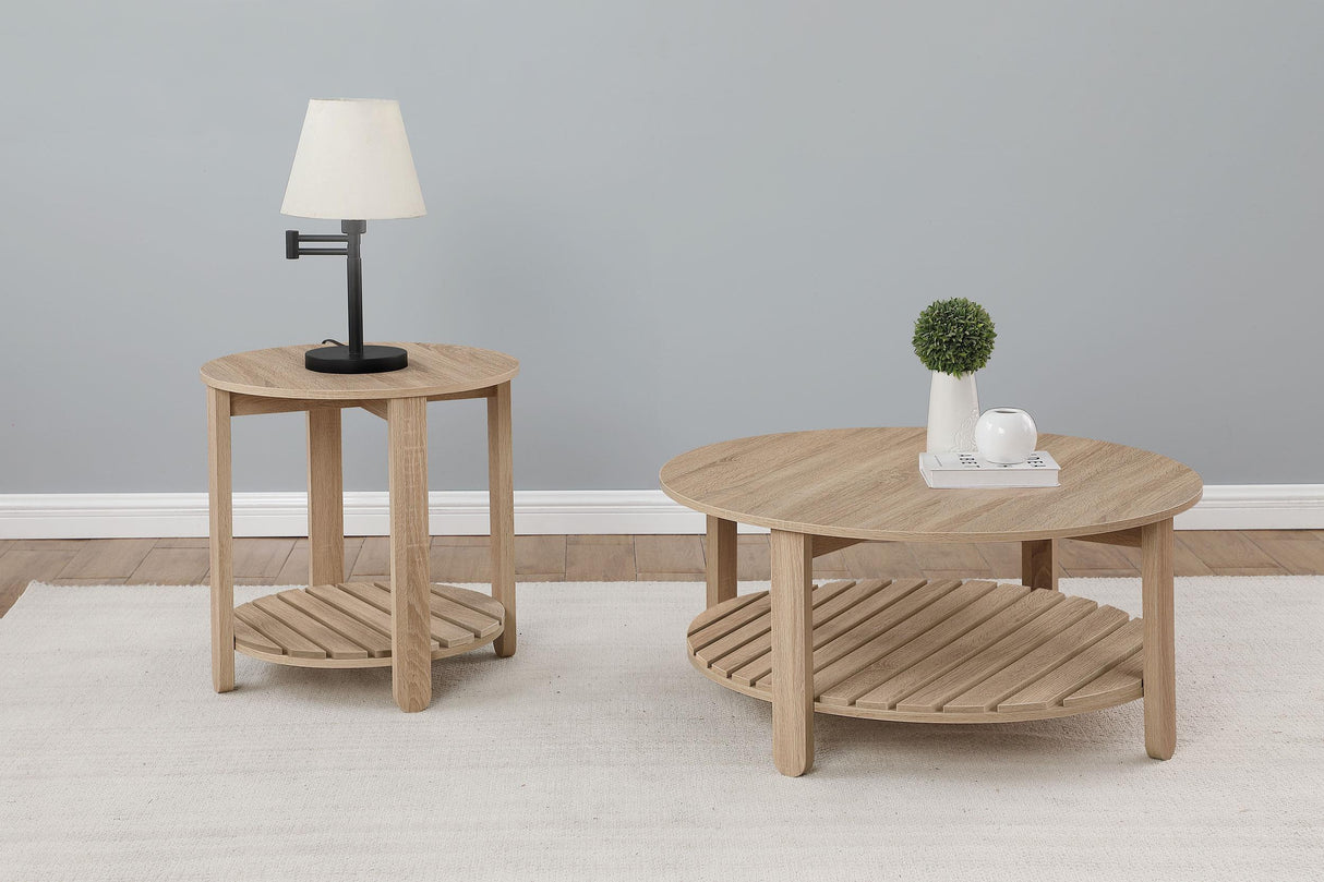 Fowler Natural 2-Piece Round Coffee and End Table Set from Coaster - Luna Furniture