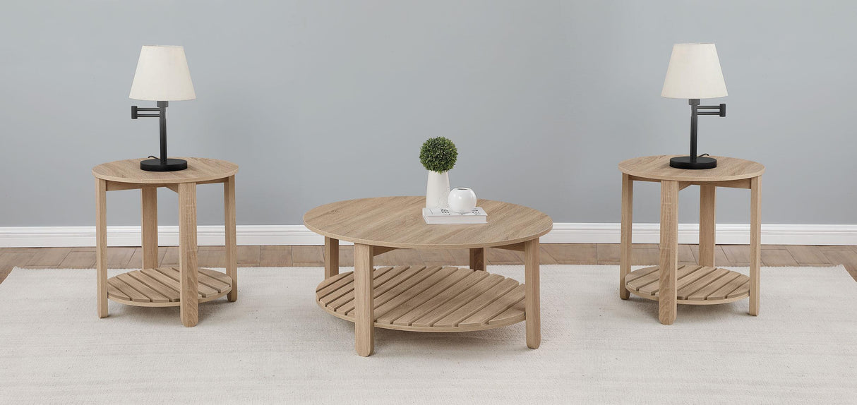 Fowler Natural 3-Piece Round Coffee and End Table Set from Coaster - Luna Furniture