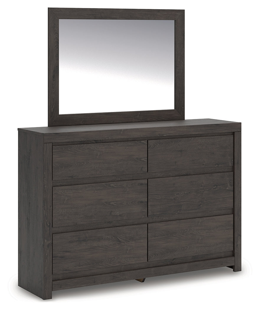 Fraluna King Panel Bed with Mirrored Dresser, Chest and Nightstand in Charcoal from Ashley Furniture - Luna Furniture