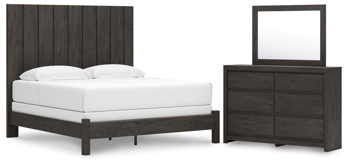 Fraluna King Panel Bed with Mirrored Dresser in Charcoal from Ashley Furniture - Luna Furniture