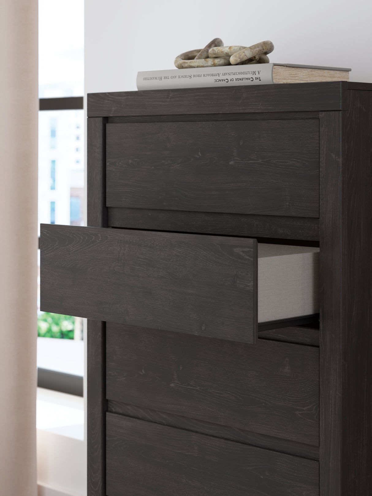 Fraluna King Panel Storage Bed with Mirrored Dresser and Chest in Charcoal from Ashley Furniture - Luna Furniture