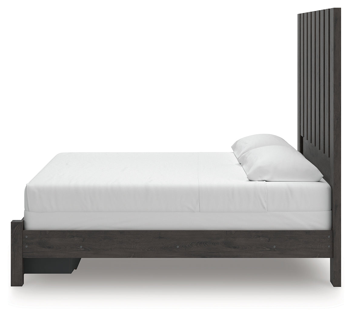 Fraluna King Panel Storage Bed with Mirrored Dresser in Charcoal from Ashley Furniture - Luna Furniture