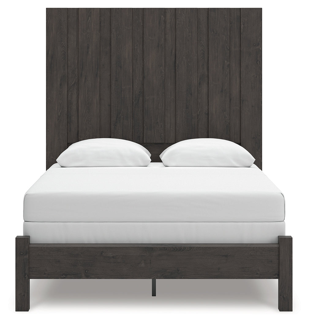 Fraluna Queen Panel Bed with Mirrored Dresser, Chest and 2 Nightstands in Charcoal from Ashley Furniture - Luna Furniture