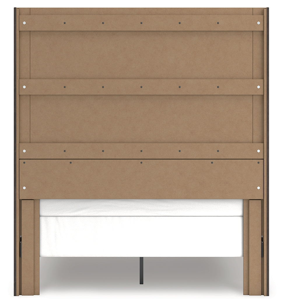 Fraluna Queen Panel Bed with Mirrored Dresser, Chest and 2 Nightstands in Charcoal from Ashley Furniture - Luna Furniture