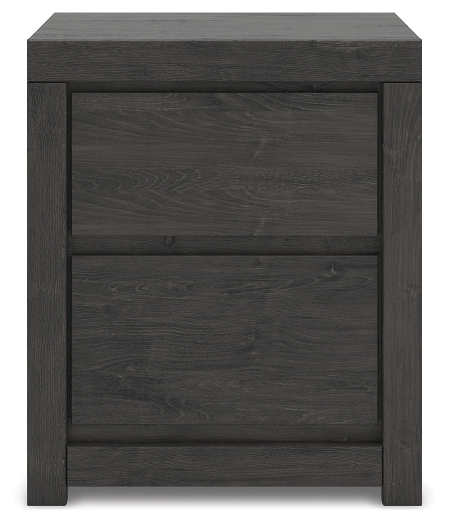 Fraluna Queen Panel Bed with Mirrored Dresser, Chest and 2 Nightstands in Charcoal from Ashley Furniture - Luna Furniture