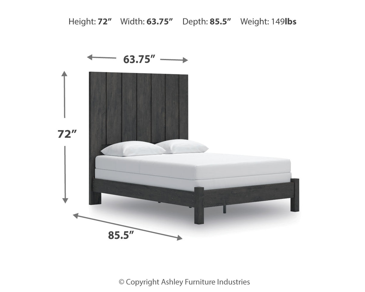 Fraluna Queen Panel Bed with Mirrored Dresser and Nightstand in Charcoal from Ashley Furniture - Luna Furniture