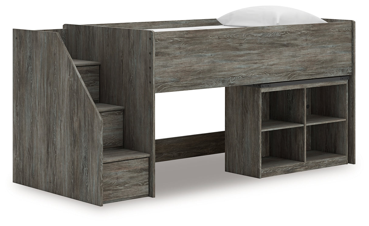 Frandern Gray Twin Loft Bed with Bookcase Storage from Ashley - Luna Furniture