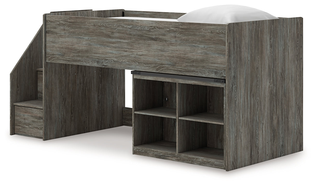 Frandern Gray Twin Loft Bed with Bookcase Storage from Ashley - Luna Furniture