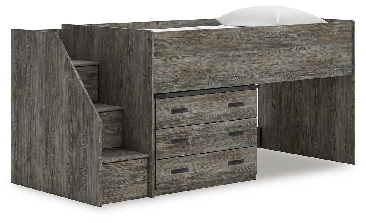 Frandern Gray Twin Loft Bed with Drawer Storage from Ashley - Luna Furniture