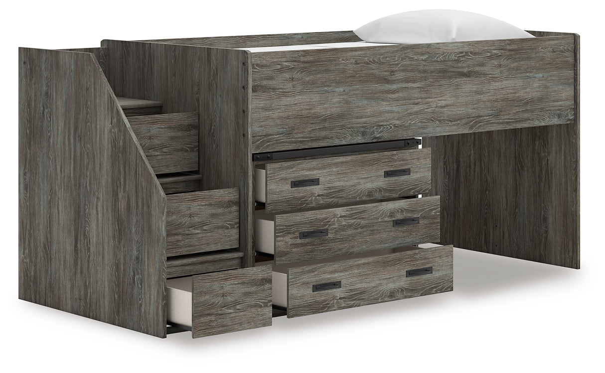 Frandern Gray Twin Loft Bed with Drawer Storage from Ashley - Luna Furniture