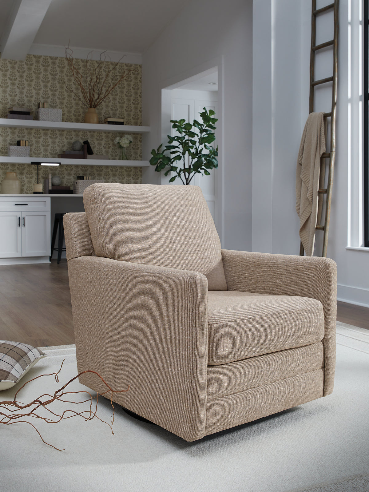 Freybourne Twill Swivel Accent Chair from Ashley Furniture - Luna Furniture