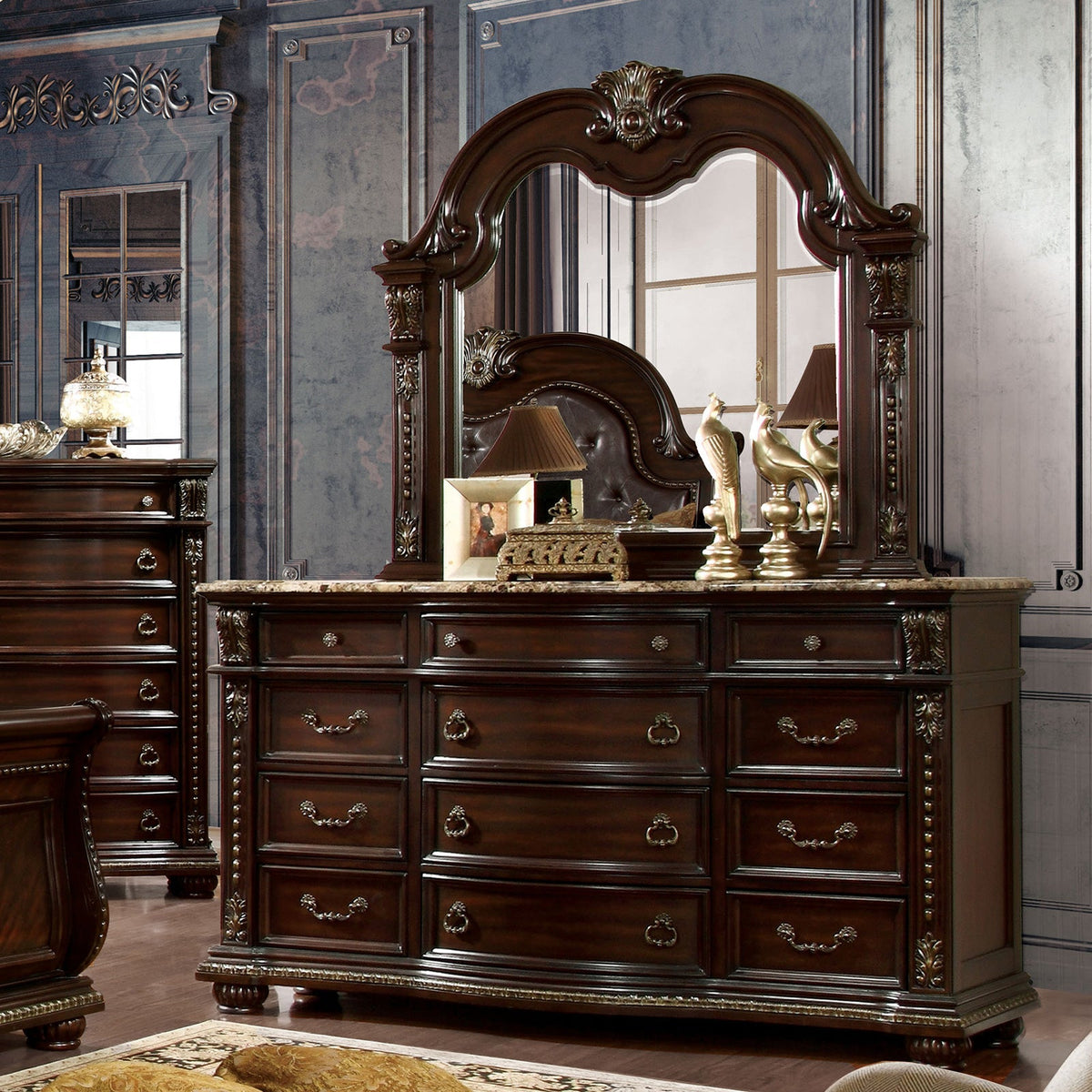 brown cherry dresser Furniture of America Toni Transitional Wood 6-Drawer Dresser in Cherry