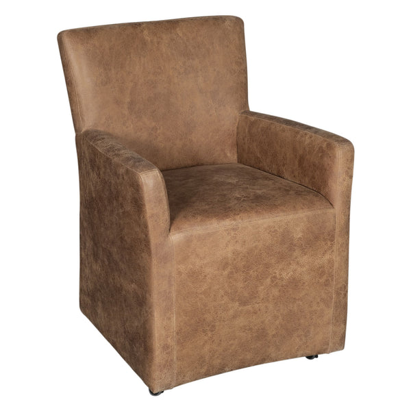 Peabody 25" Wheeled Armchair in Tan Leather