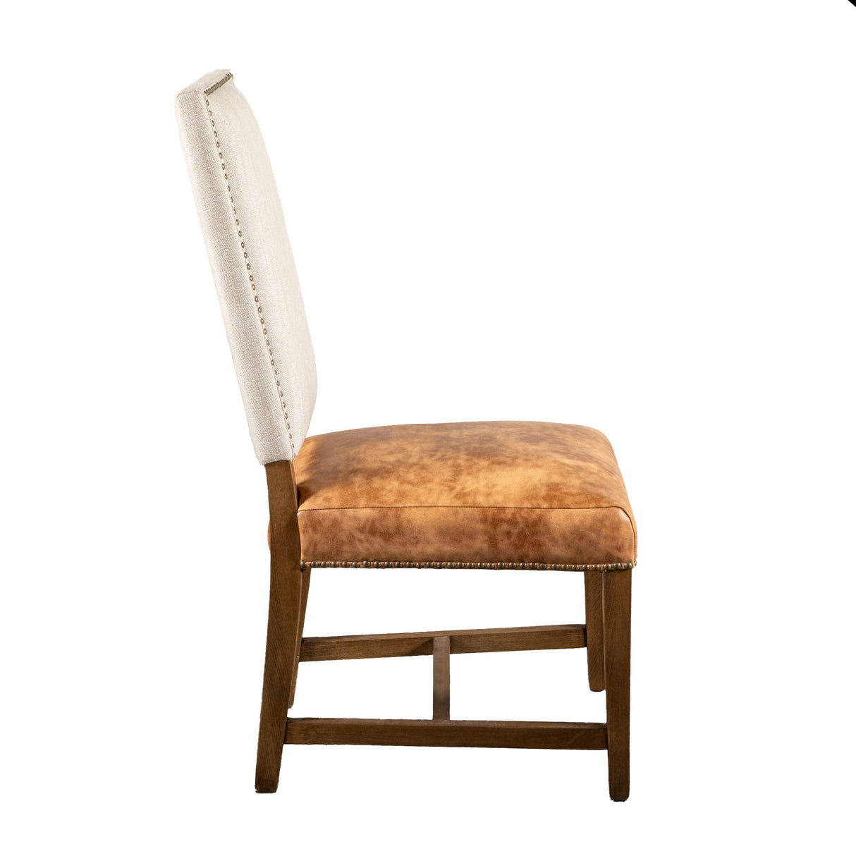 Darcy Dining Chair in Beige Linen and Warm Brown Leather with Earth Legs, Set of 2 from Home Trends & Design - Luna Furniture