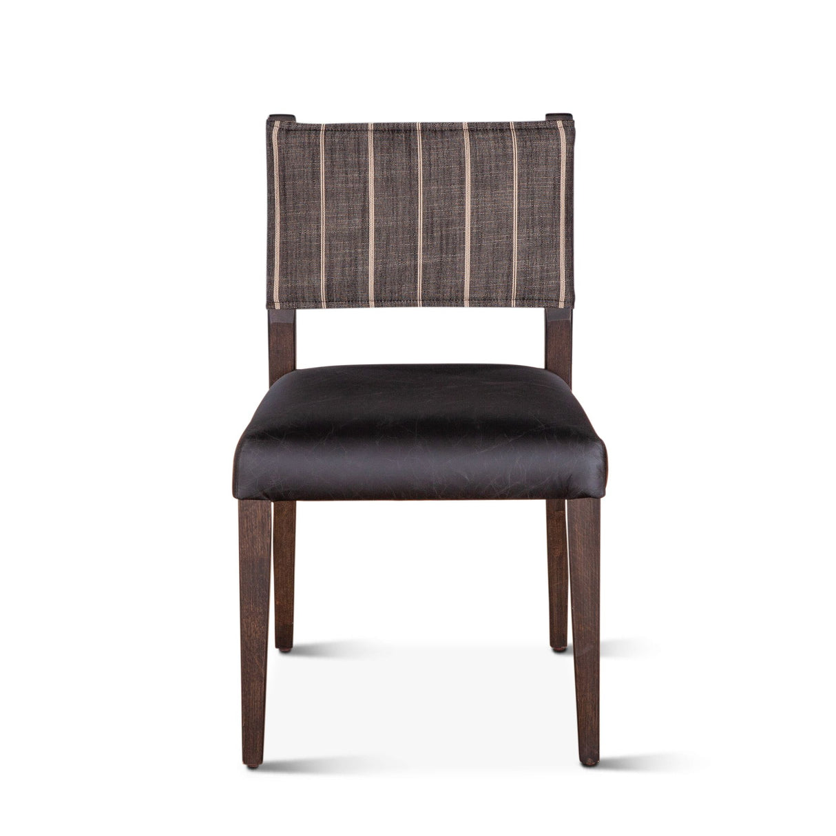Maya 21" Dining Chair in Black Striped Linen and Black Leather with Dark Legs, Set of 2 from Home Trends & Design - Luna Furniture