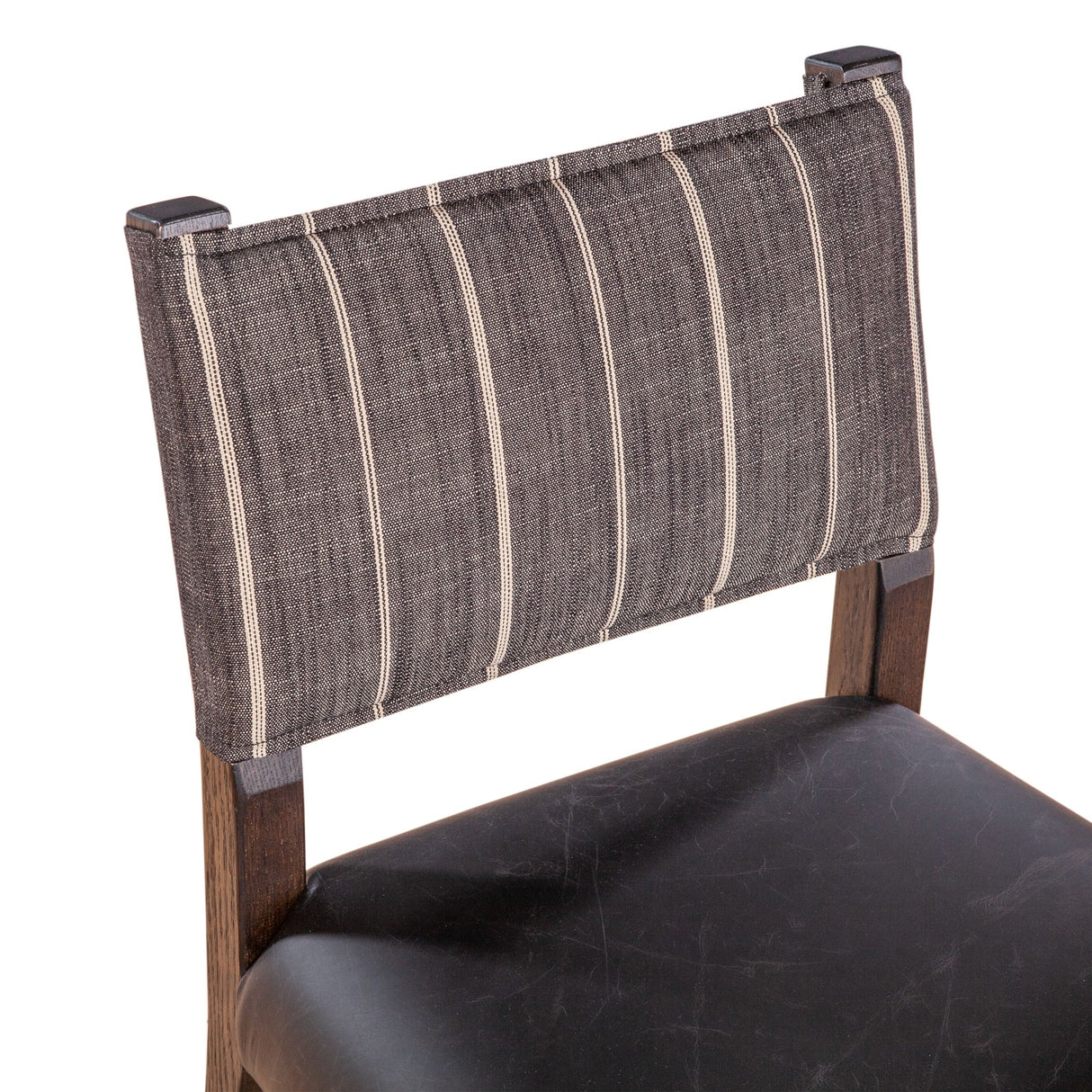 Maya 21" Dining Chair in Black Striped Linen and Black Leather with Dark Legs, Set of 2 from Home Trends & Design - Luna Furniture