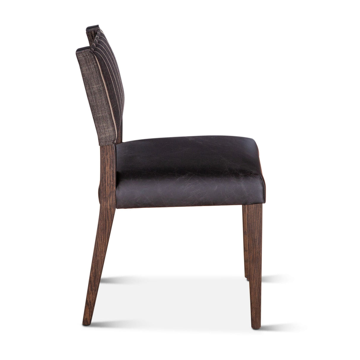 Maya 21" Dining Chair in Black Striped Linen and Black Leather with Dark Legs, Set of 2 from Home Trends & Design - Luna Furniture