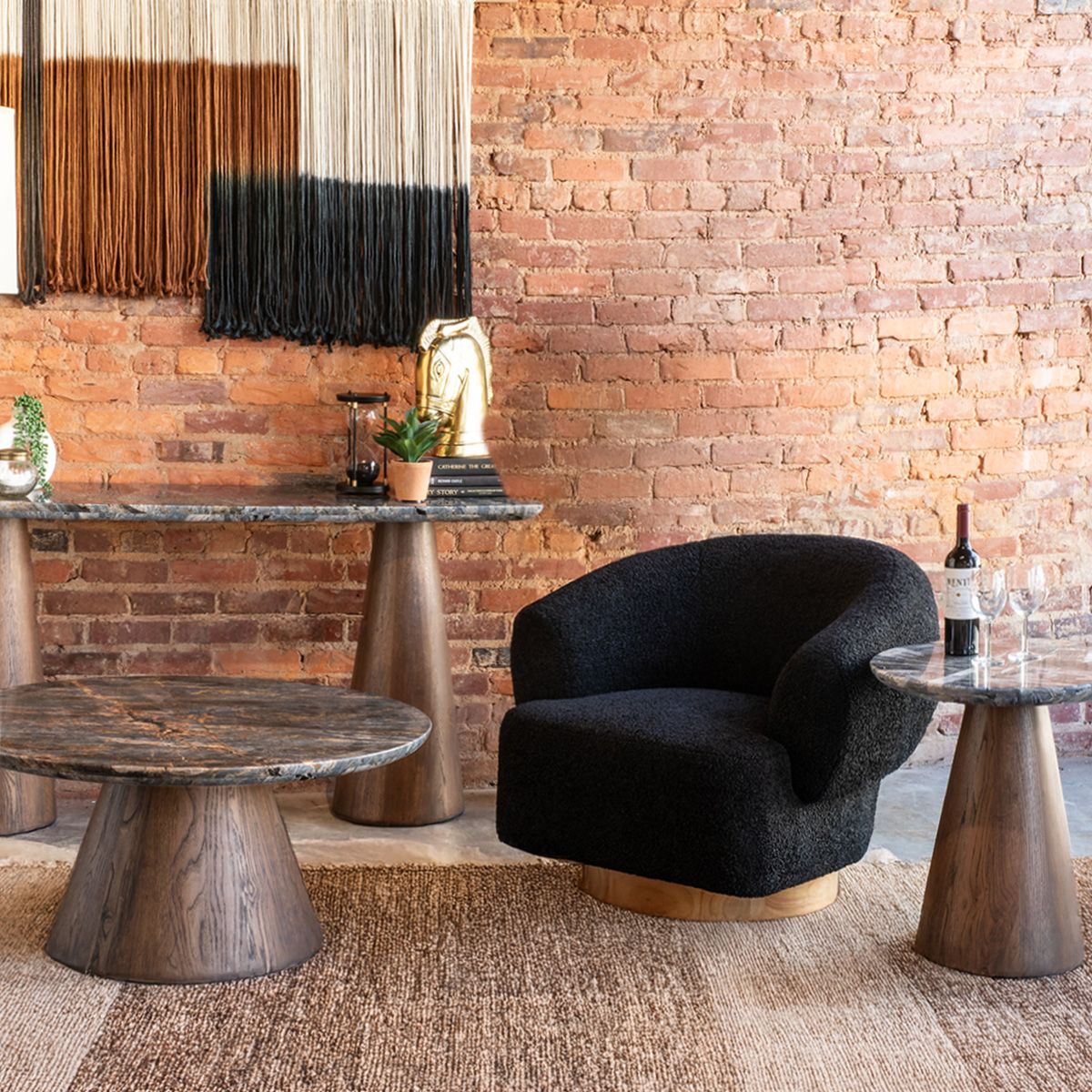 Gatsby Estelle 35" Swivel Accent Chair in Midnight Boucle Fabric from Home Trends & Design - Luna Furniture