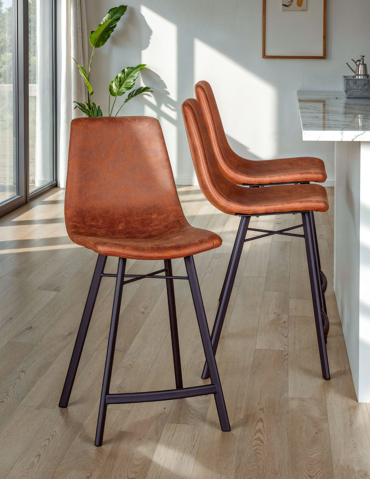 Sam 18" Counter Chair in Trapper Brown Microfiber, Set of 2 from Home Trends & Design - Luna Furniture