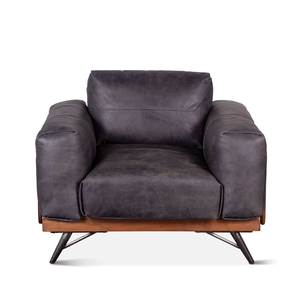 Portofino Mid Century 37" Accent Chair in Antique Ebony Leather from Home Trends & Design - Luna Furniture