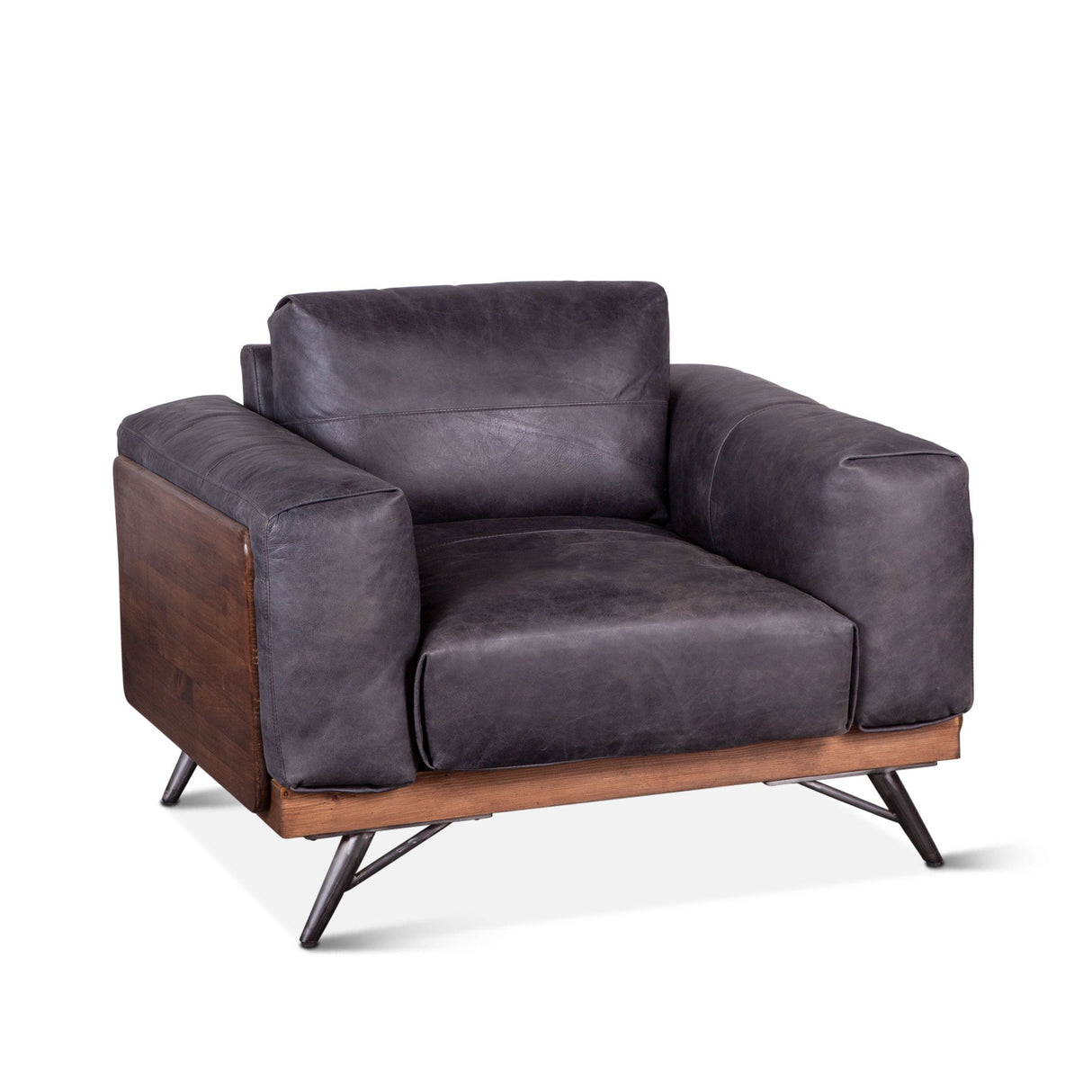 Portofino Mid Century 37" Accent Chair in Antique Ebony Leather from Home Trends & Design - Luna Furniture