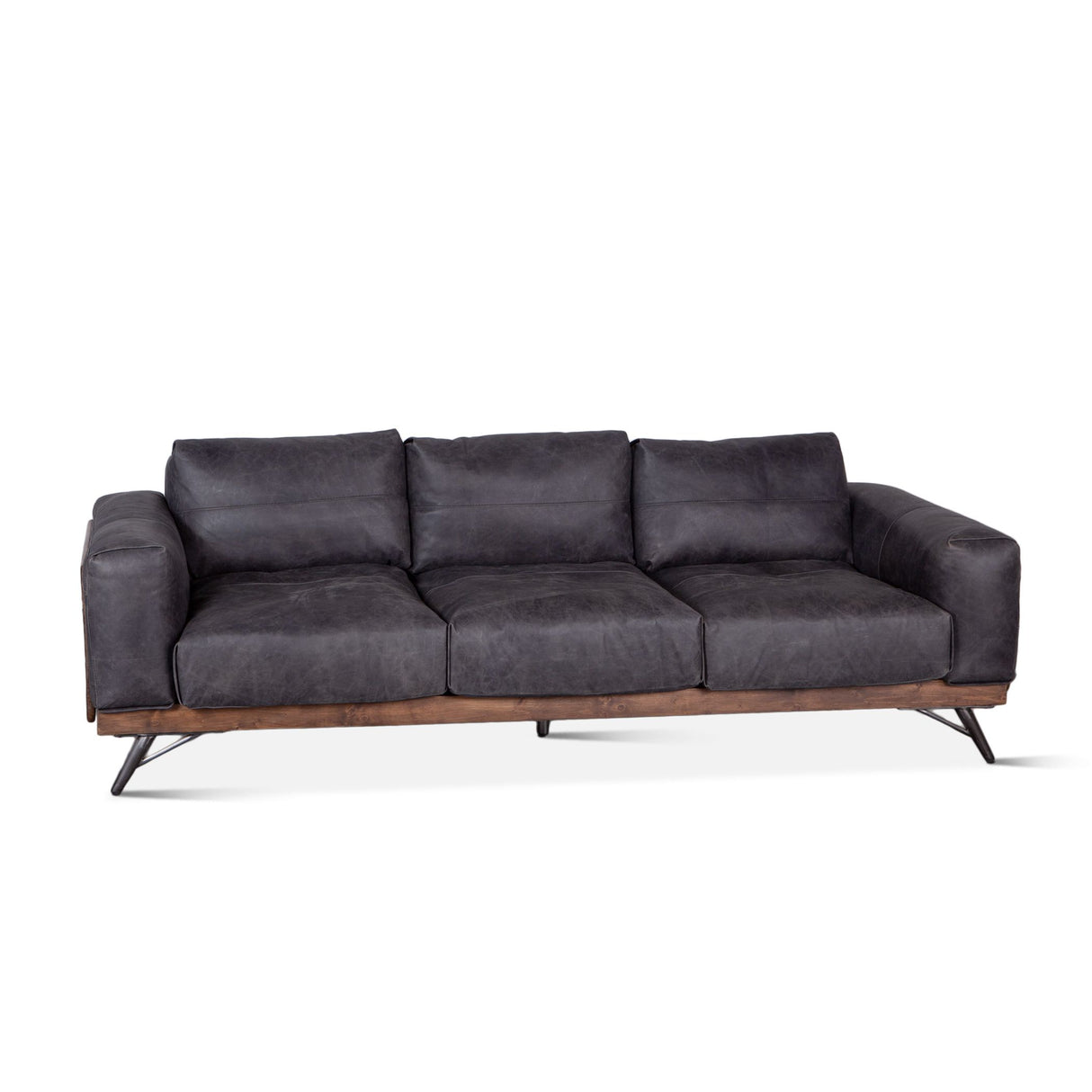 Portofino Mid Century 95" Sofa in Antique Ebony Leather from Home Trends & Design - Luna Furniture