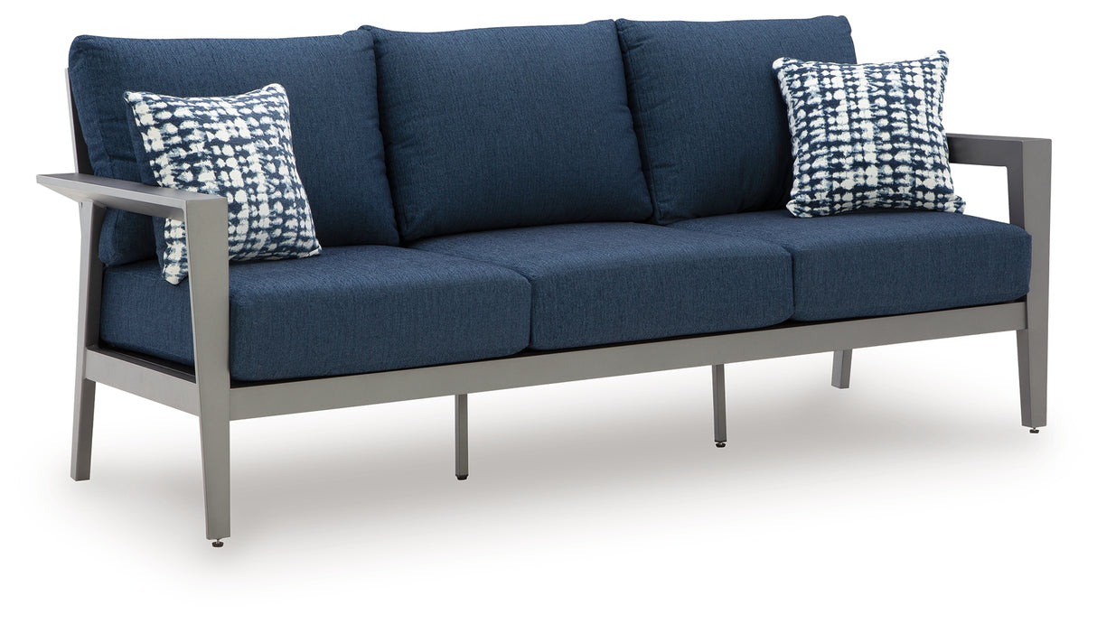 Gali Gray/Blue Outdoor Sofa/Chairs/Table Set (Set of 4) from Ashley - Luna Furniture