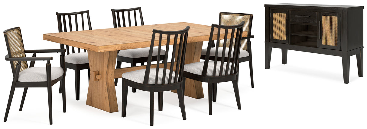 Galliden Light Brown Dining Table and 6 Chairs with Server from Ashley - Luna Furniture