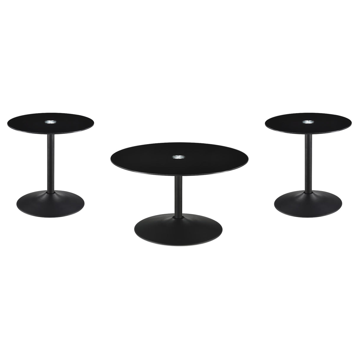 Ganso Black 3-Piece Round Glass Top Coffee and End Table Set from Coaster - Luna Furniture