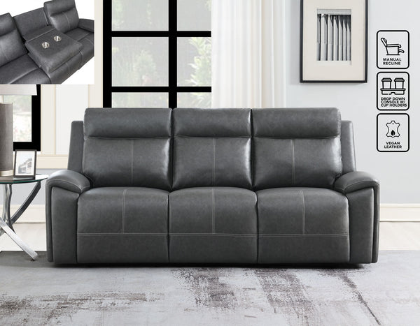 Gaston Gray Reclining Sofa with Drop-Down Console