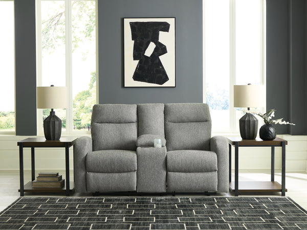 Gauntlet Sterling Reclining Loveseat with Console