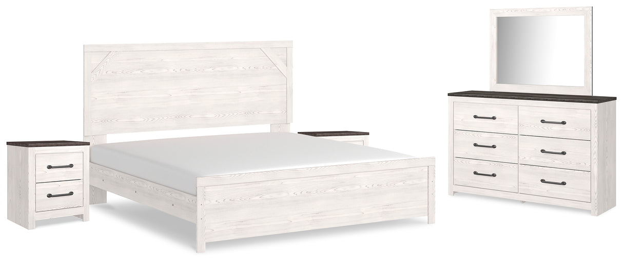 Gerridan King Panel Bed with Mirrored Dresser and 2 Nightstands in White/Gray from Ashley - Luna Furniture