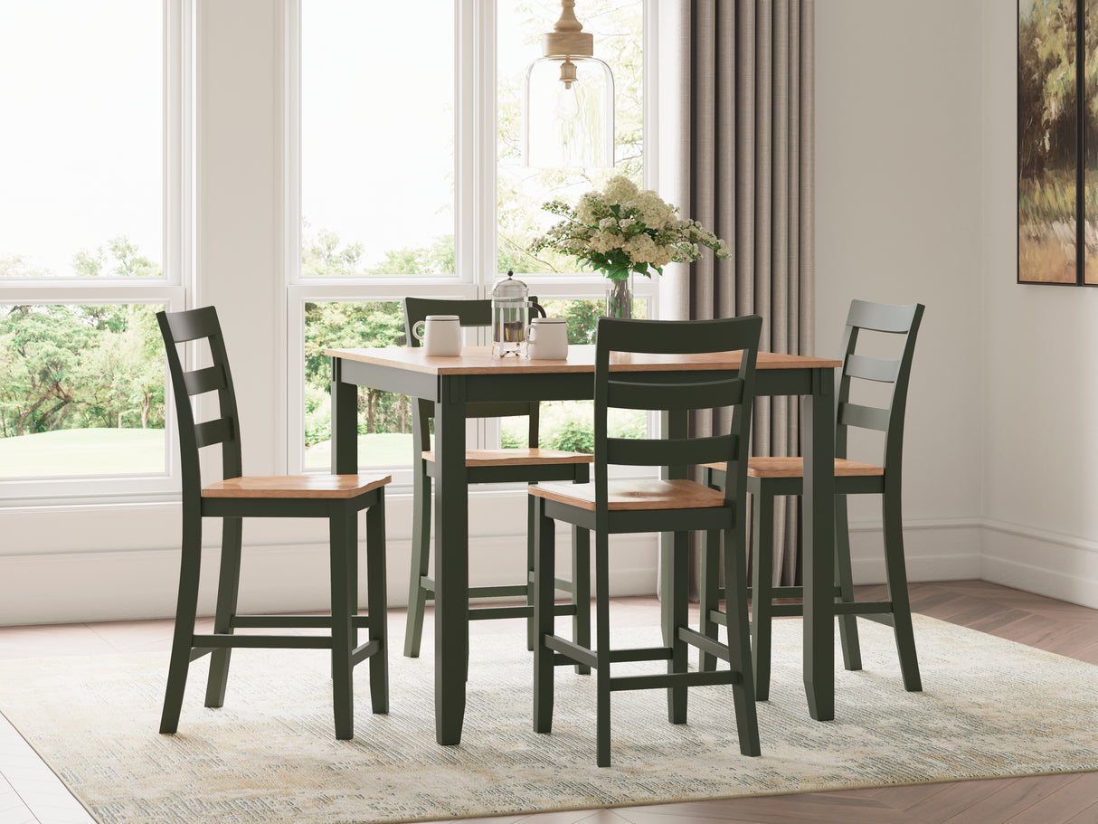 Gesthaven Natural/Green Counter Height Dining Table and 4 Barstools from Ashley Furniture - Luna Furniture