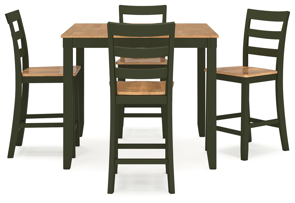 Gesthaven Natural/Green Counter Height Dining Table and 4 Barstools from Ashley Furniture - Luna Furniture