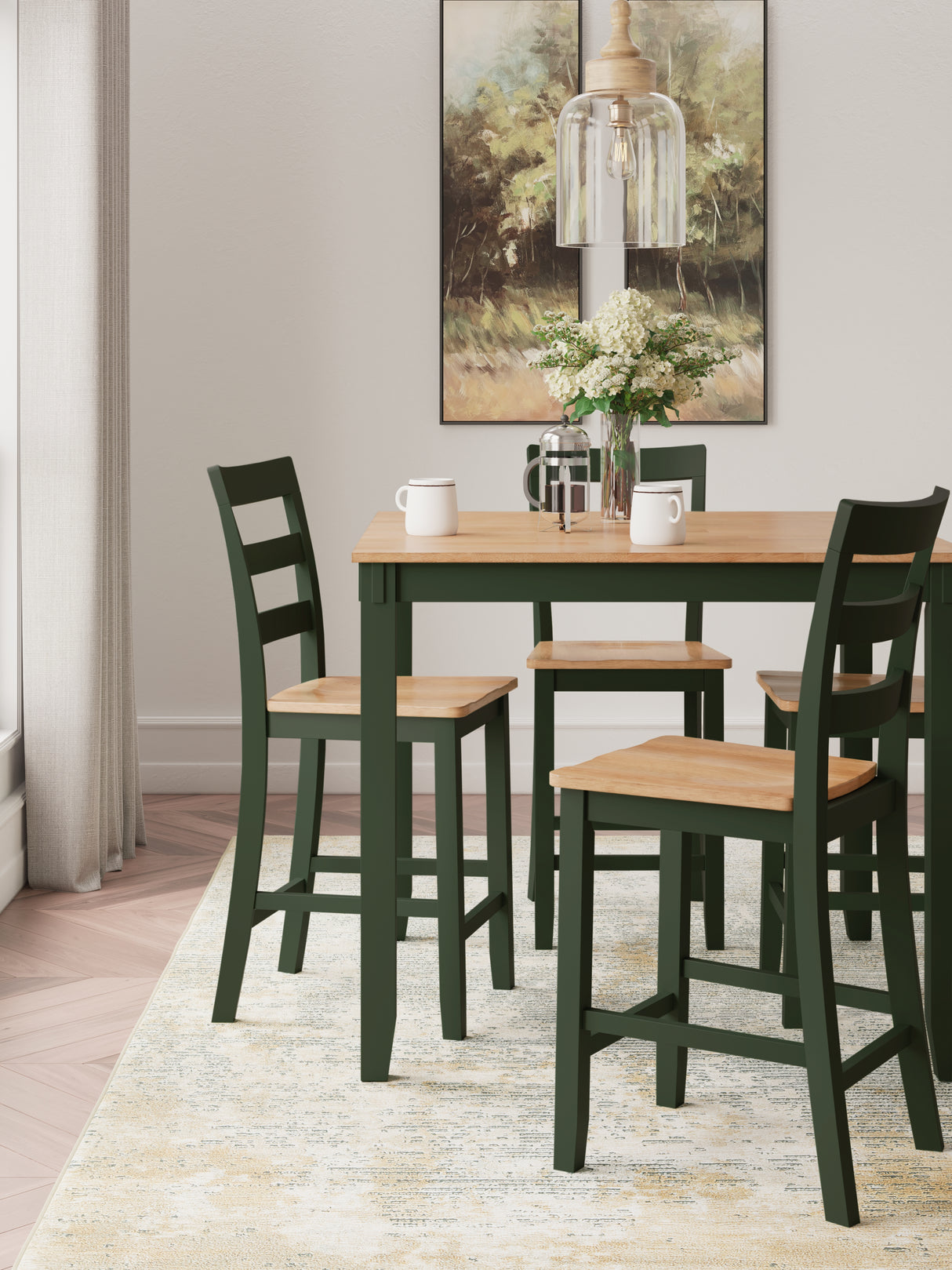 Gesthaven Natural/Green Counter Height Dining Table and 4 Barstools from Ashley Furniture - Luna Furniture