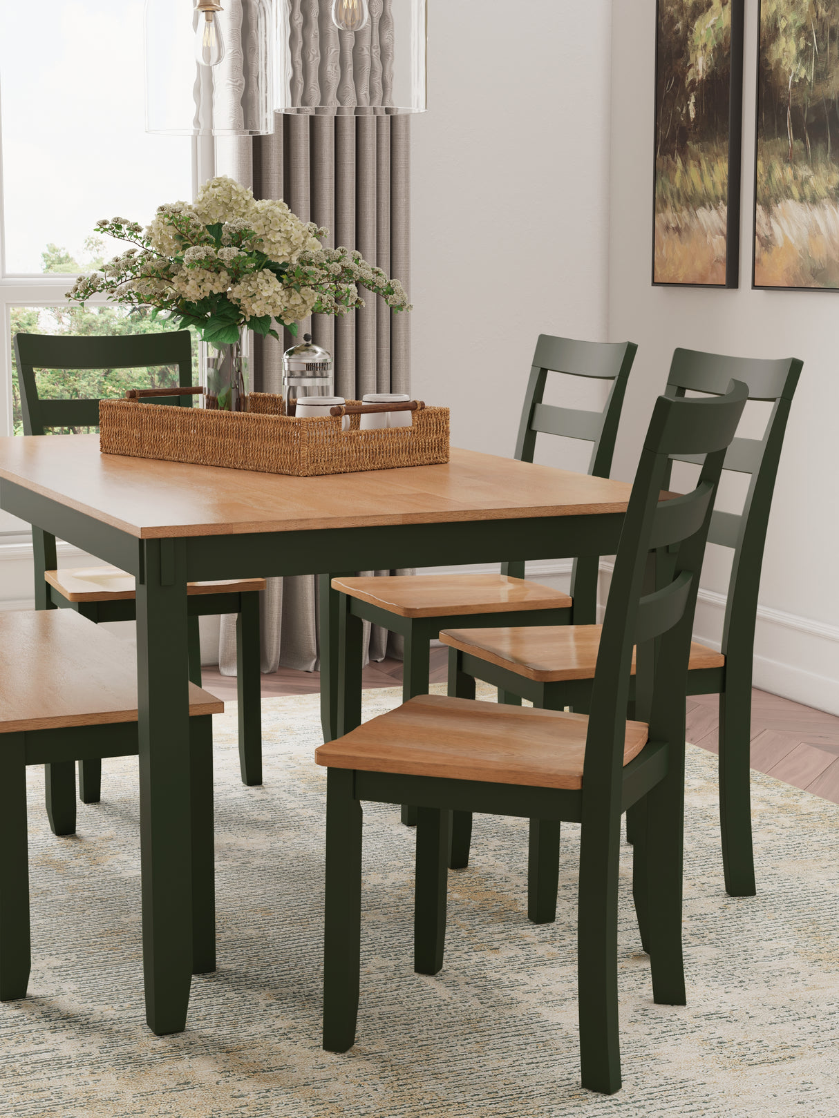 Gesthaven Natural/Green Dining Table with 4 Chairs and Bench from Ashley Furniture - Luna Furniture